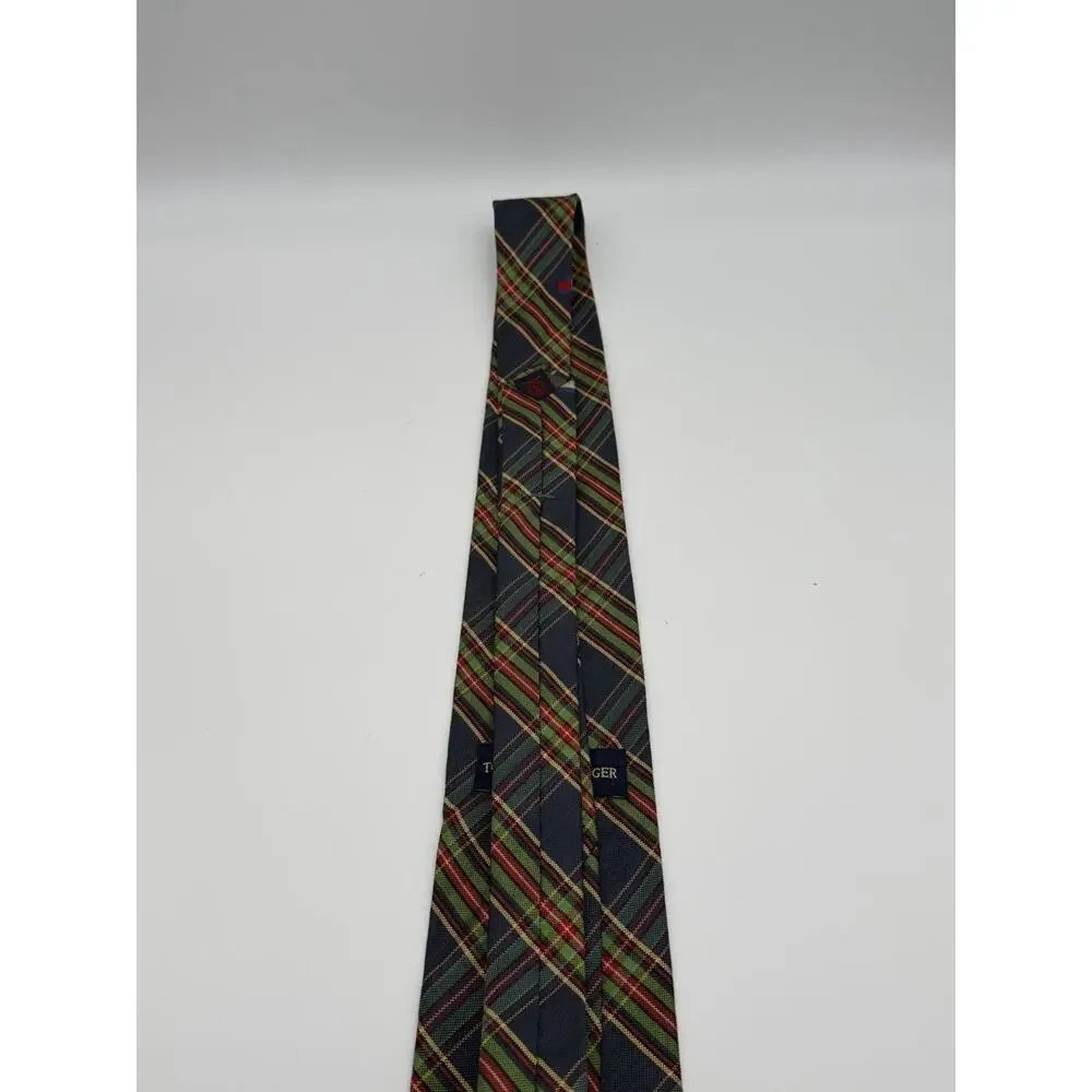 Tommy Hilfiger Mens Tie Plaid Tartan Flag Logo Silk Necktie Multicolor